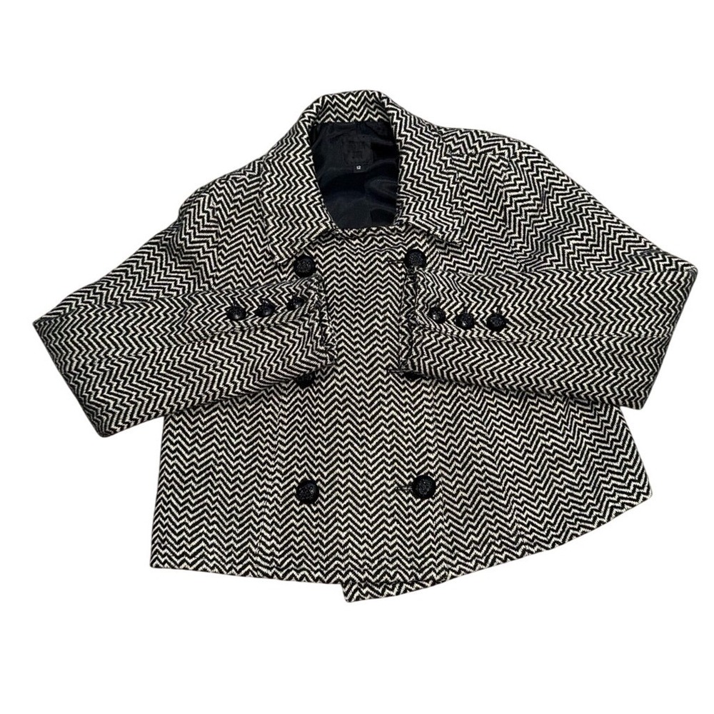 ANNA SUI Cropped Wool Blend Chevron Double-Breasted Blazer | Women's Size 12